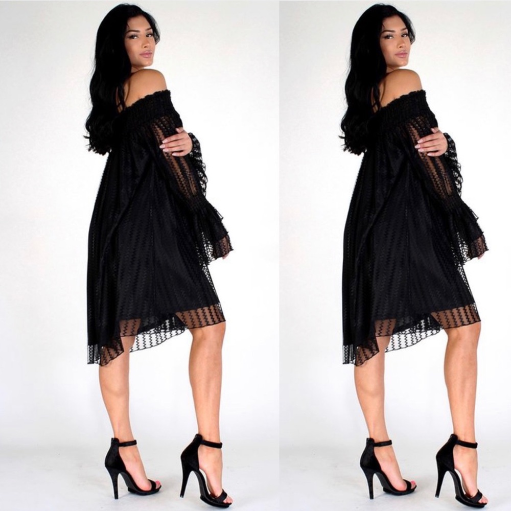 Lace off shoulder dress long bell sleeves